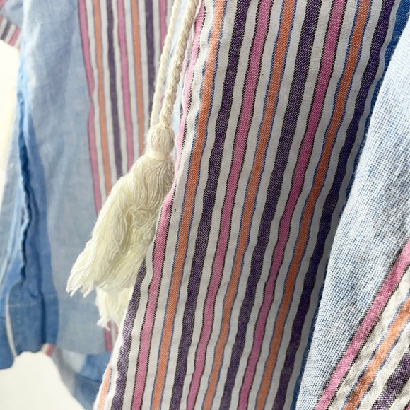 LIV - LOS ANGELES | 💗Striped Boho Drawstring Tassels Peasant Shirt Tunic - Picture 5 of 6